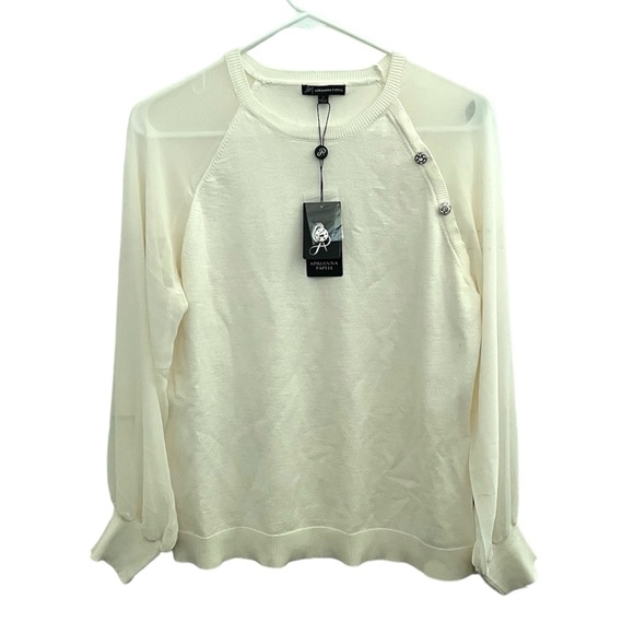 Adrianna papell top sheer sleeve blouse cream size M NWT! - Picture 1 of 6